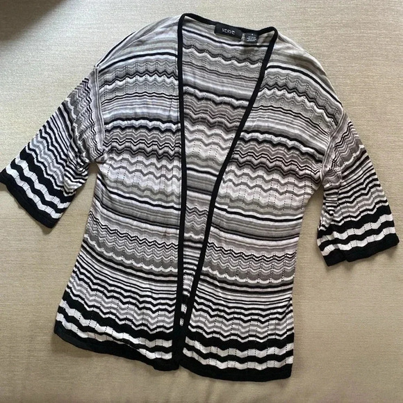 Verve Ami Chevron Striped Zig Zag Quarter Sleeve Black White Cardigan Size S - Picture 1 of 8